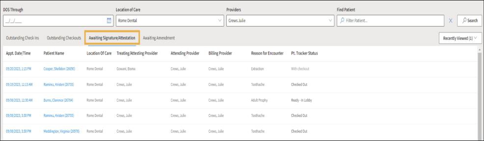 Example of the Awaiting Signature/Attestation list 